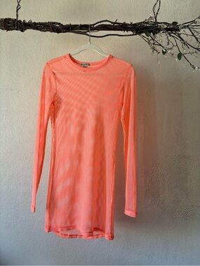 Forever 21 Neon Coral Mesh long sleeve dress cover up